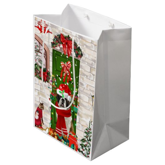 Saint Bernard Dog Kerstmis Medium Cadeauzakje (Achterkant Gekanteld)