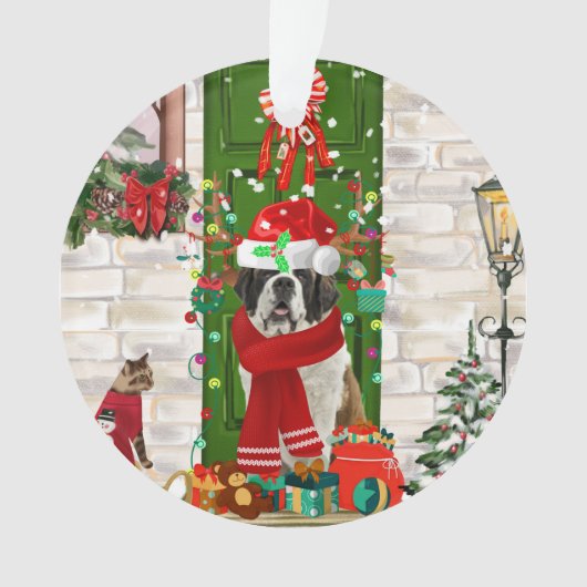 Saint Bernard Dog Kerstmis Ornament (voorkant)