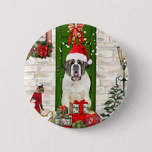 Saint Bernard Dog Kerstmis Ronde Button 5,7 Cm (Voorkant)