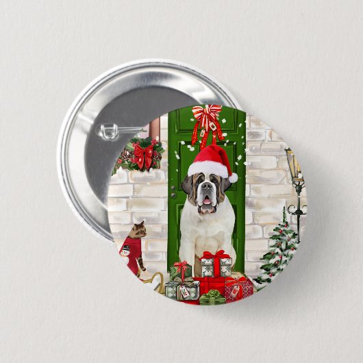 Saint Bernard Dog Kerstmis Ronde Button 5,7 Cm (Voorkant /achterkant)