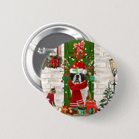 Saint Bernard Dog Kerstmis Ronde Button 5,7 Cm (Voorkant /achterkant)