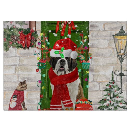 Saint Bernard Dog Kerstmis Snijplank (Voorkant)