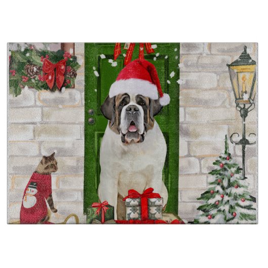 Saint Bernard Dog Kerstmis Snijplank (Voorkant)