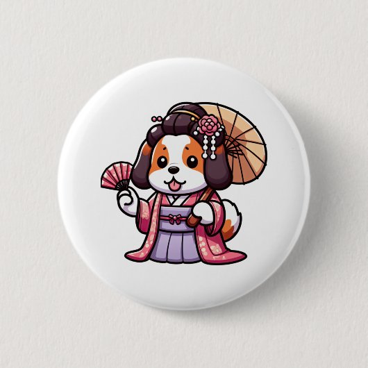 Saint Bernard Dog Kimono Ronde Button 5,7 Cm (Voorkant)