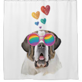 Saint Bernard Dog met harten Valentijnsdag Douchegordijn (Voorkant)