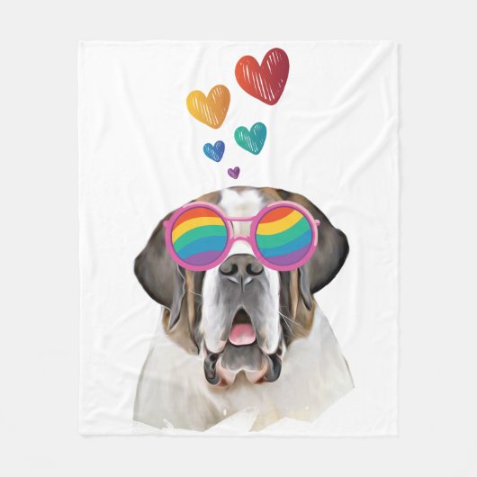 Saint Bernard Dog met harten Valentijnsdag Fleece Deken (Voorkant)