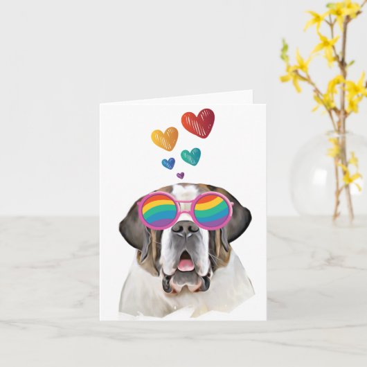 Saint Bernard Dog met harten Valentijnsdag Kaart (Gele Bloem)