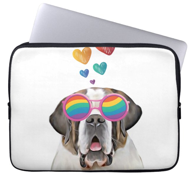 Saint Bernard Dog met harten Valentijnsdag Laptop Sleeve (Voorkant)