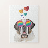 Saint Bernard Dog met harten Valentijnsdag Legpuzzel (Verticaal)