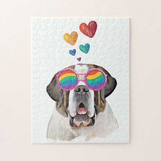Saint Bernard Dog met harten Valentijnsdag Legpuzzel (Verticaal)