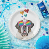 Saint Bernard Dog met harten Valentijnsdag Papieren Bordje (Feest)