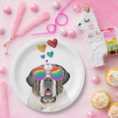 Saint Bernard Dog met harten Valentijnsdag Papieren Bordje (Feest)