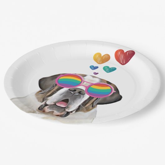 Saint Bernard Dog met harten Valentijnsdag Papieren Bordje (Gekanteld)