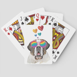 Saint Bernard Dog met harten Valentijnsdag Pokerkaarten