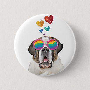 Saint Bernard Dog met harten Valentijnsdag Ronde Button 5,7 Cm