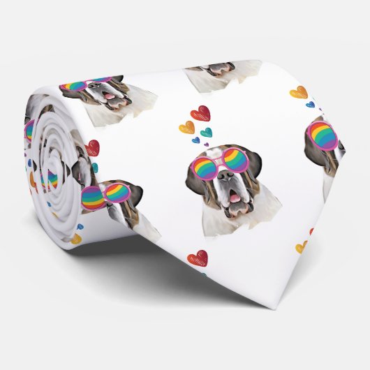 Saint Bernard Dog met harten Valentijnsdag Stropdas (Opgerold)