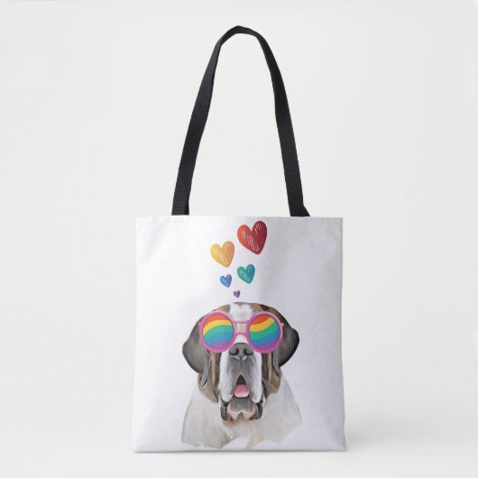 Saint Bernard Dog met harten Valentijnsdag Tote Bag (Voorkant)
