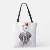 Saint Bernard Dog met harten Valentijnsdag Tote Bag (Achterkant)