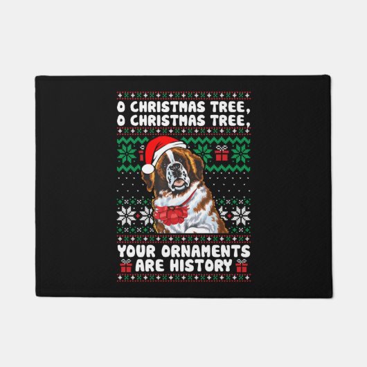 Saint Bernard Dog met Kerstmis Funny Ornaments Paj Deurmat (Voorkant)
