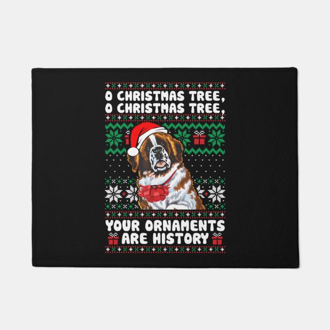 Saint Bernard Dog met Kerstmis Funny Ornaments Paj Deurmat (Voorkant)