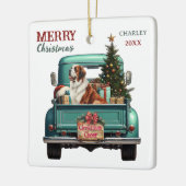 Saint Bernard Dog Retro Truck Christmas Keramisch Ornament (Links)