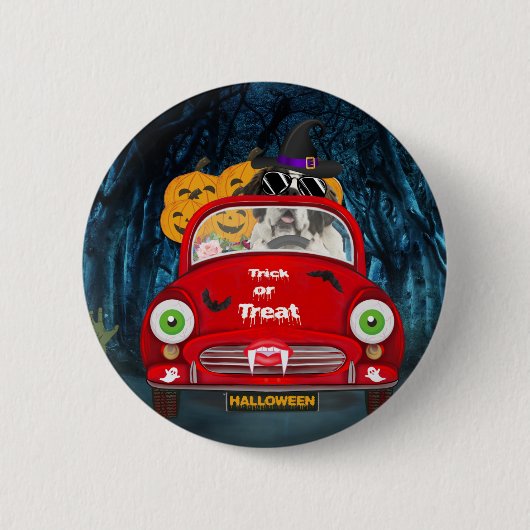 Saint Bernard Dog-rijdende auto's Scary Halloween Ronde Button 5,7 Cm (Voorkant)