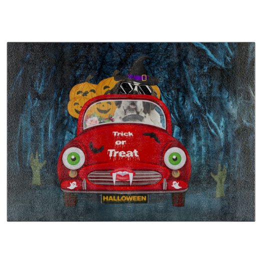 Saint Bernard Dog-rijdende auto's Scary Halloween Snijplank (Voorkant)