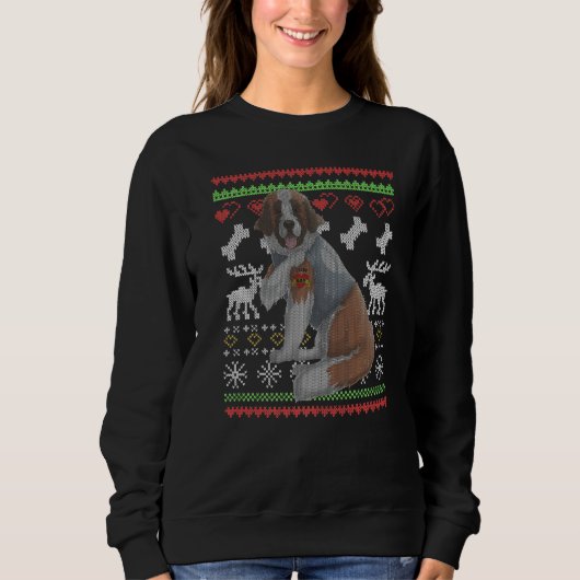 Saint Bernard Dog Santa Claus Ugly Kerstmis Trui (Voorkant)