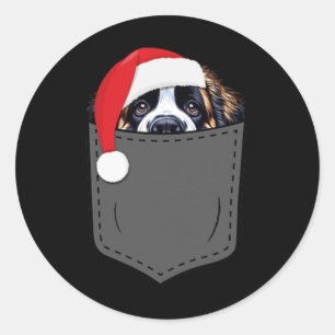 Saint Bernard Dog Santa Hat Kerstzak Fun X Ronde Sticker