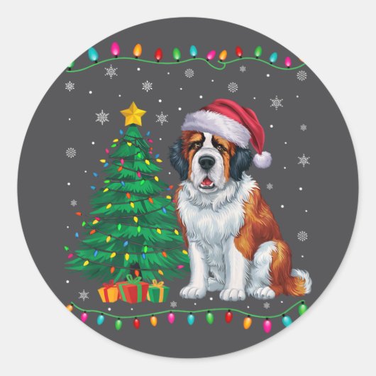 Saint Bernard Dog Santa Hat Mannen Vrouwen Kinder  Ronde Sticker (Voorkant)