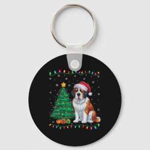 Saint Bernard Dog Santa Hat Mannen Vrouwen Kinder Sleutelhanger