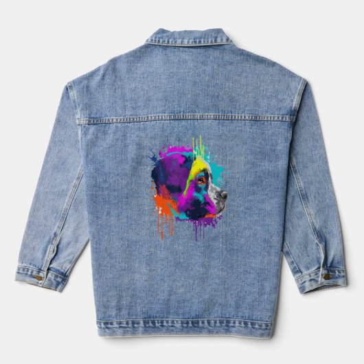 Saint Bernard Dog Splash Art kleurful Denim Jacket (Achterkant)