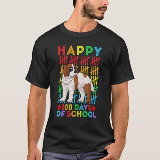 Saint Bernard Dog Teacher Student Happy 100 Days o T-shirt (Voorkant)