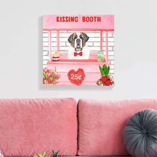 Saint Bernard Dog Valentijnsdag KissingBooth Canvas Afdruk (Insitu (Woonkamer))