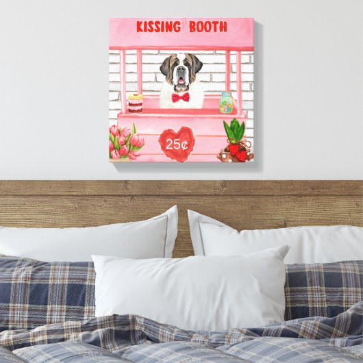 Saint Bernard Dog Valentijnsdag KissingBooth Canvas Afdruk (Insitu (Slaapkamer))