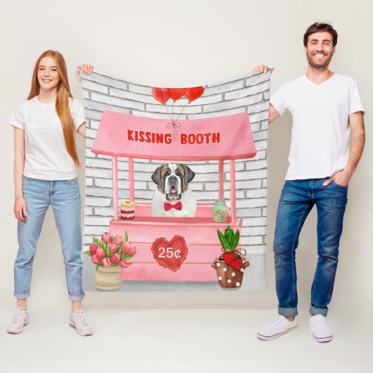 Saint Bernard Dog Valentijnsdag KissingBooth Fleece Deken (In situ)
