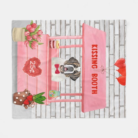 Saint Bernard Dog Valentijnsdag KissingBooth Fleece Deken (Voorkant (Horizontaal))