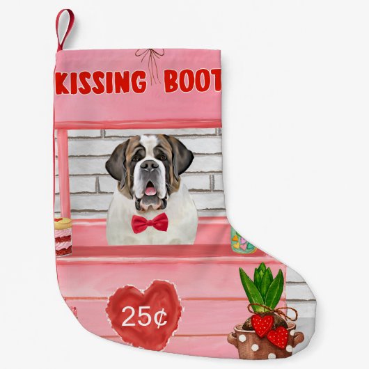 Saint Bernard Dog Valentijnsdag KissingBooth Kleine Kerstsok (Voorkant)