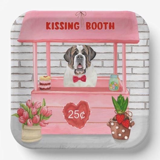 Saint Bernard Dog Valentijnsdag KissingBooth Papieren Bordje (Voorkant)
