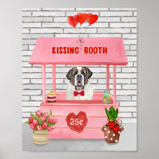 Saint Bernard Dog Valentijnsdag KissingBooth Poster (Voorkant)