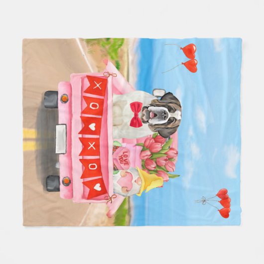 Saint Bernard Dog Valentijnsdag Truck Shower Fleece Deken (Voorkant (Horizontaal))