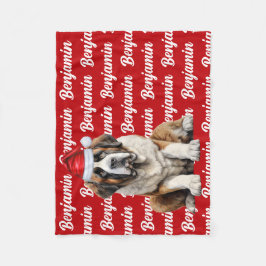 Saint Bernard Dog with Name Pattern Christmas Fleece Deken