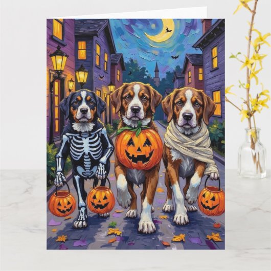 Saint Bernard Dogs in Halloween Costumes Kaart (Gele Bloem)