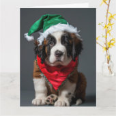 Saint Bernard Elf Puppy Kerst Kaart (Gele Bloem)