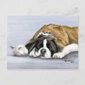 Saint Bernard en Kitten Dog Art Briefkaart (Voorkant)
