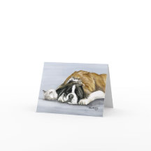 "Saint Bernard en Kitten" Dog Art Notecard