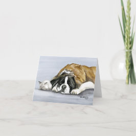 "Saint Bernard en Kitten" Dog Art Notecard Kaart