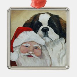 Saint Bernard en Santa Dog Art Ornament