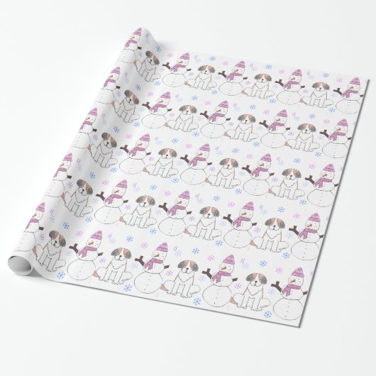 Saint Bernard en Snowman Cadeaupapier (Uitgerold)