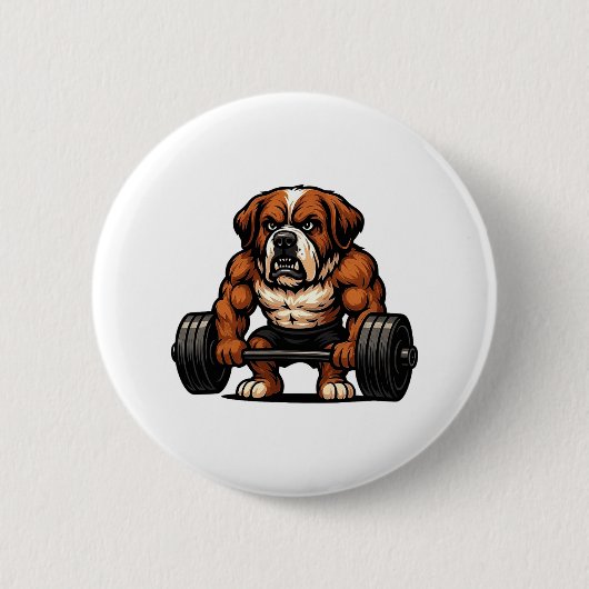 Saint Bernard Gewichtheffen Bodybuilder Workout Gy Ronde Button 5,7 Cm (Voorkant)